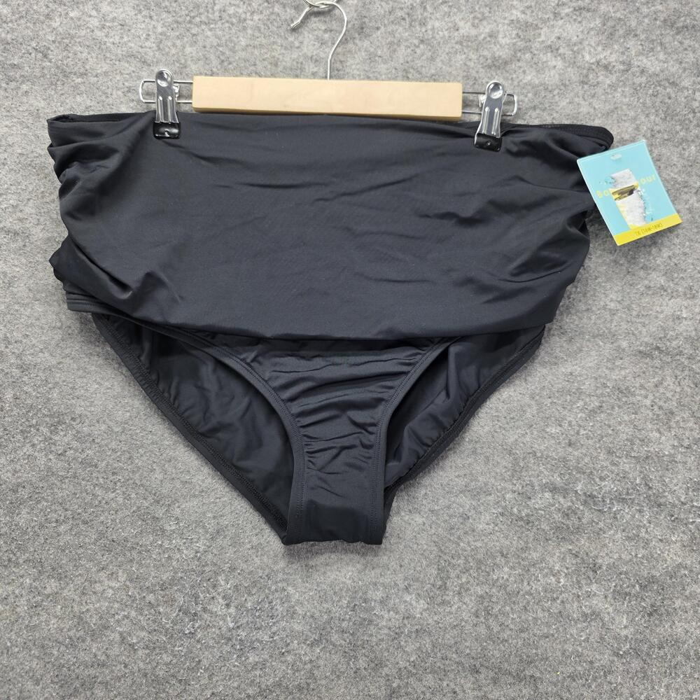 Bal Harbour Swim Bottom Womens 1X Black High-Waisted Tummy Control Lined